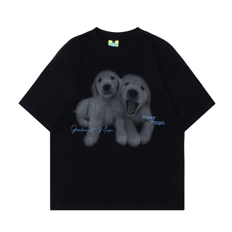 90s West Coast Hip Hop Fashion T Shirts Retro Fun Cute Puppy Short Sleeve T-Shirt