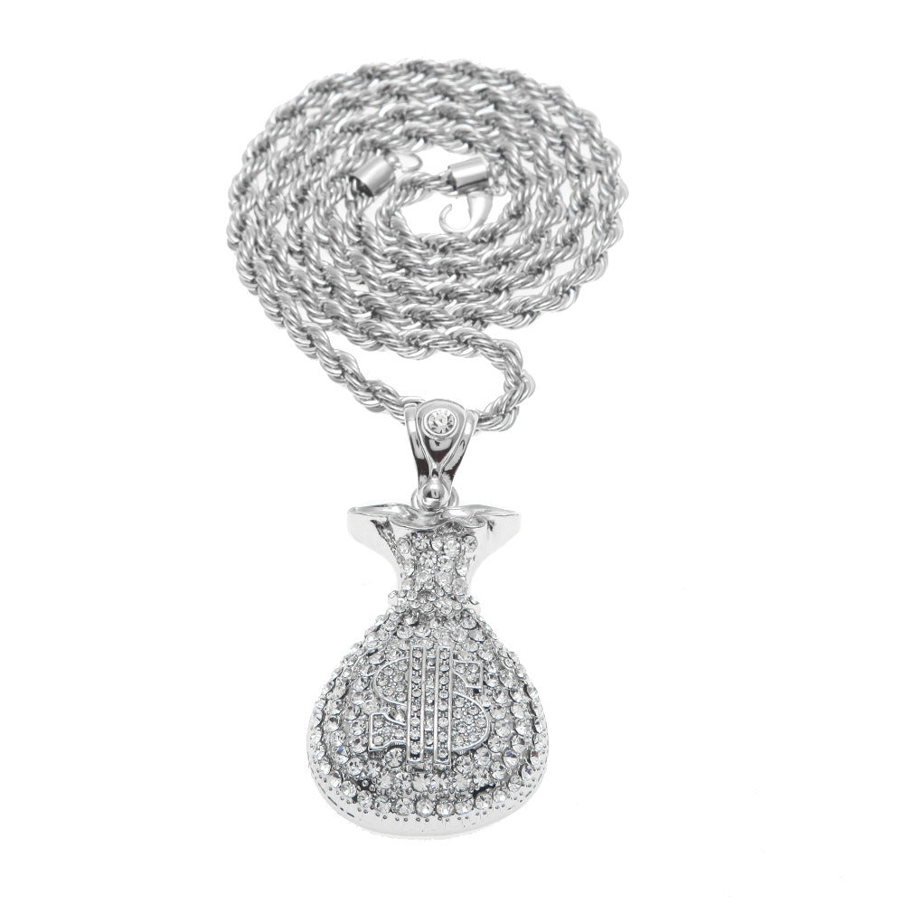 Jewelry Rhinestone 'Money bag ' Necklace rapper Royalty