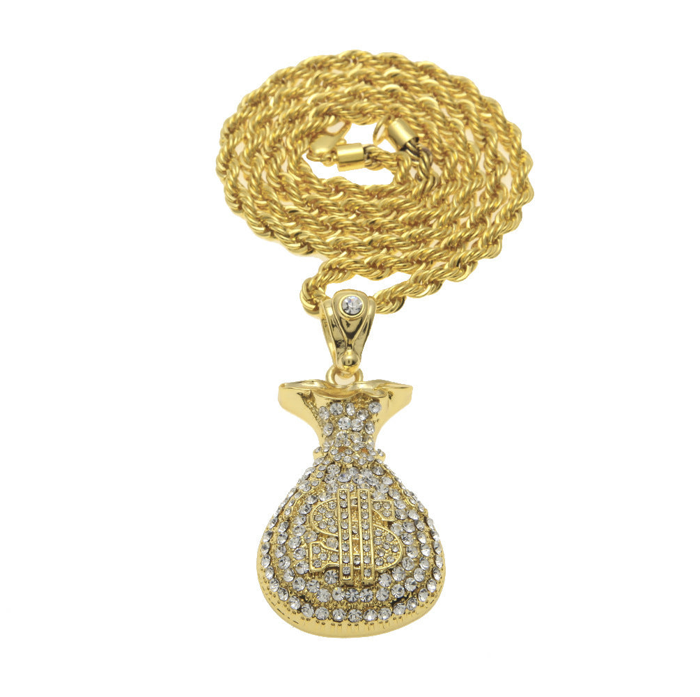 Jewelry Rhinestone 'Money bag ' Necklace rapper Royalty