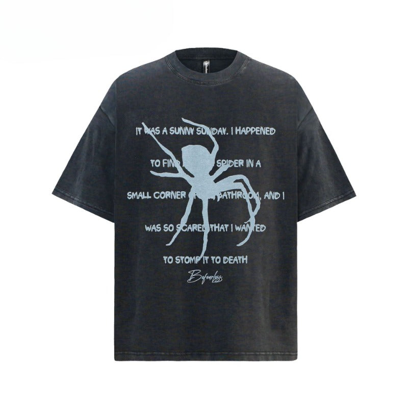 80s And 90s Vintage T Shirts Vintage Washing Water Old Spider Short Sleeve T-Shirts