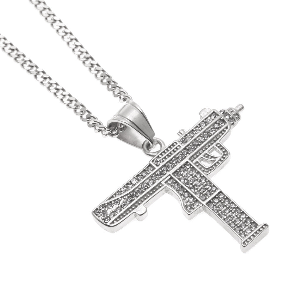 Jewelry Hip Hop Diamond Submachine Gun Pistol Machine Gun Pendant Necklace apper Dog Tags Armament