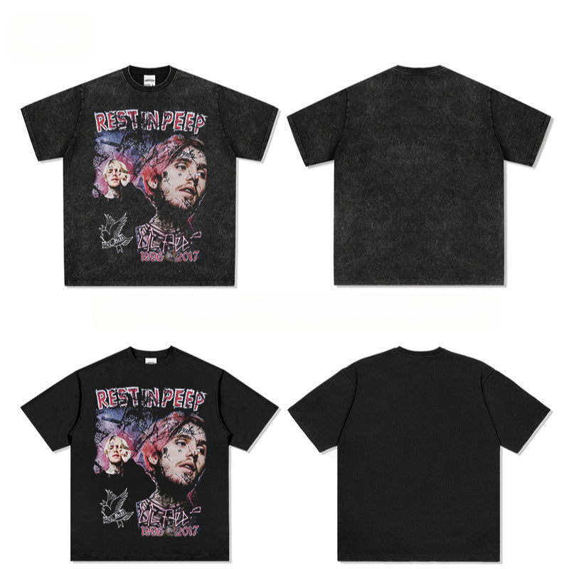 Streetwear masculino vintage LILPEEP character print short sleeve loose hiphop rap t-shirt