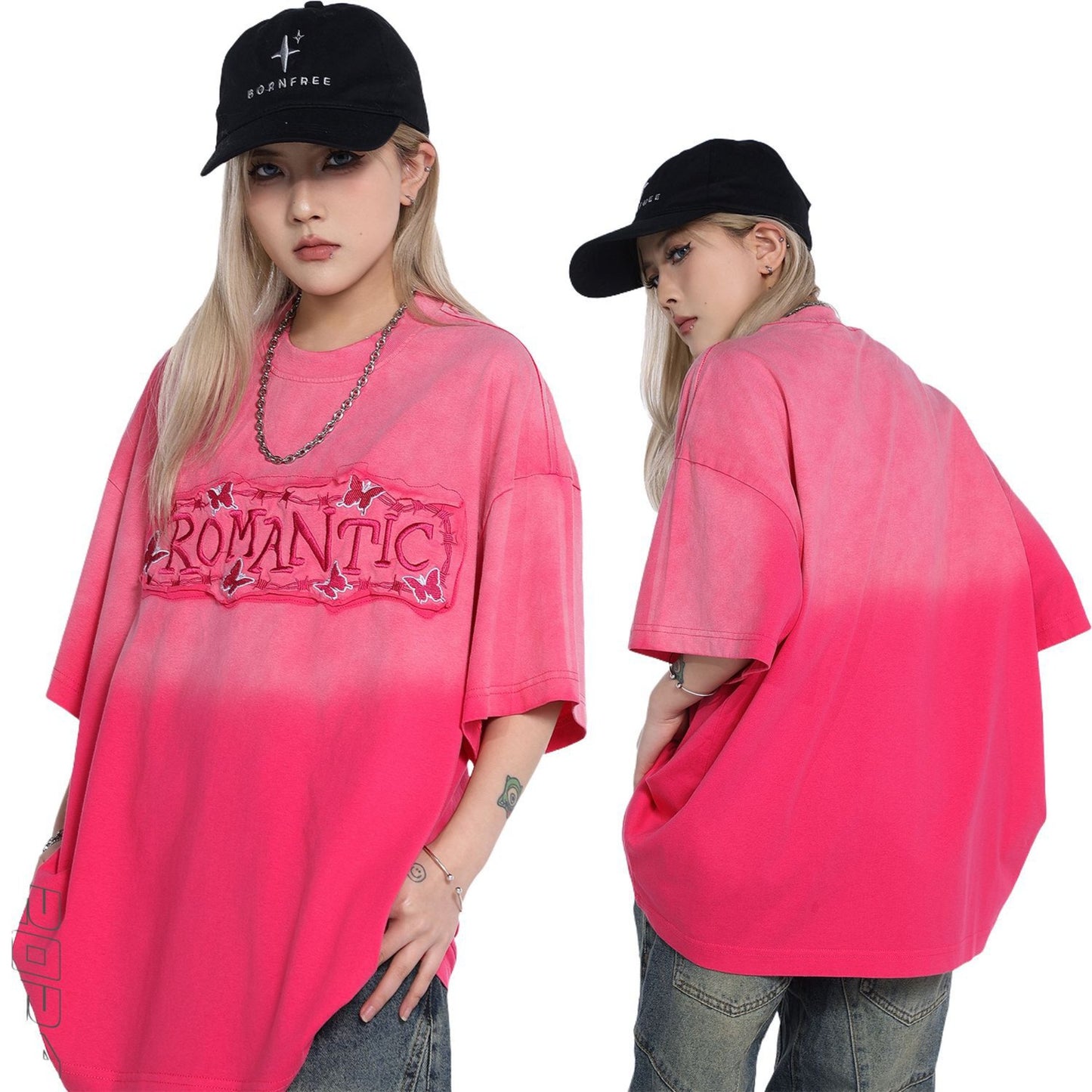 Unisex T-shirts Summer Washed Old Men's Loose Embroidery Short Sleeve T-Shirts