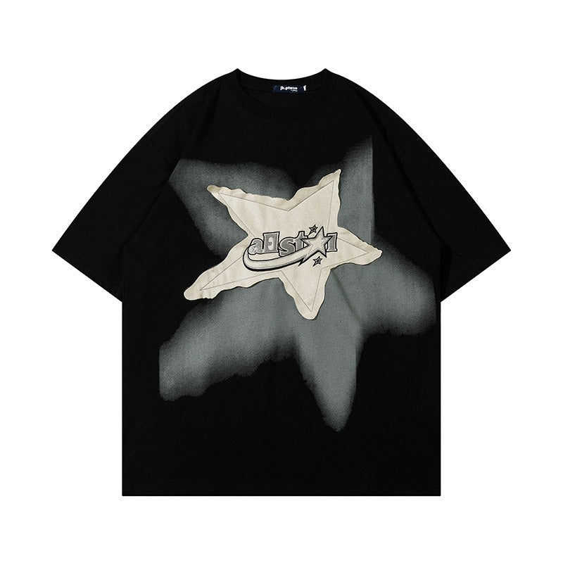 1990 Fashion T-Shirt Vintage Pentagram Embroidered T-Shirt Summer Short Sleeve T-Shirt