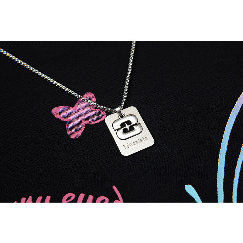 Nostalgia T Shirts Butterfly Print Necklace Short Sleeve T-Shirt