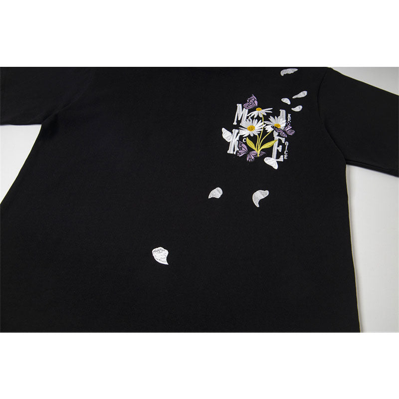 Casual Street Wear Vintage Embroidered Floral Short Sleeve T-Shirt