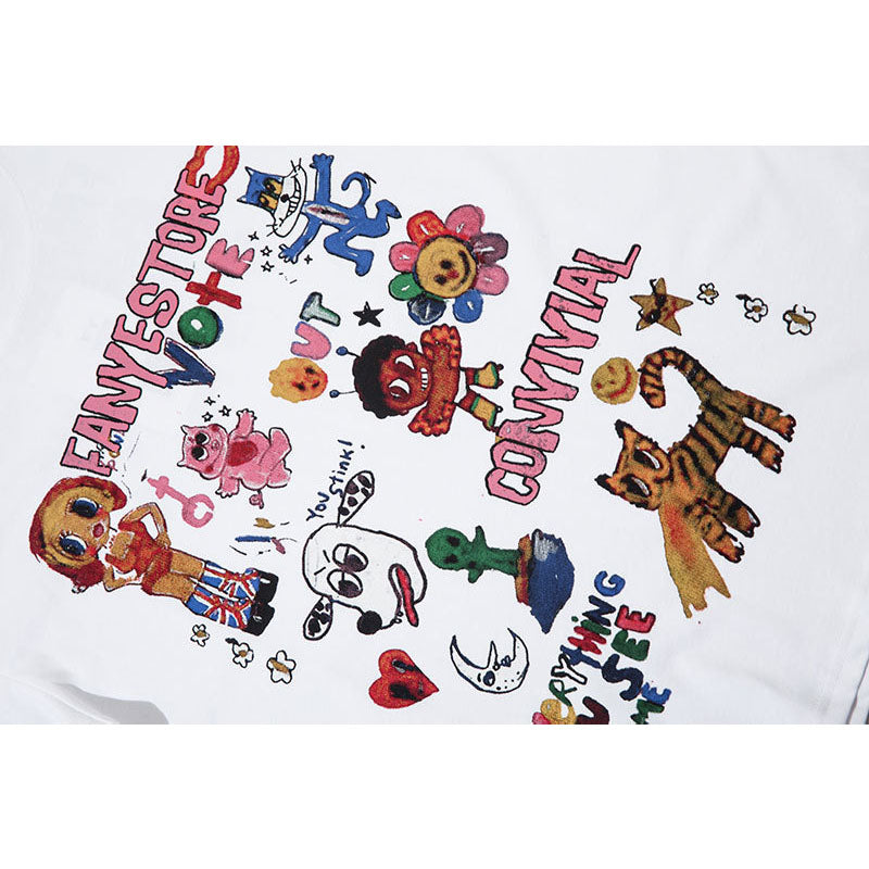 Vintage Tišö Rt Vintage Cartoon Printed Couple T-Shirt