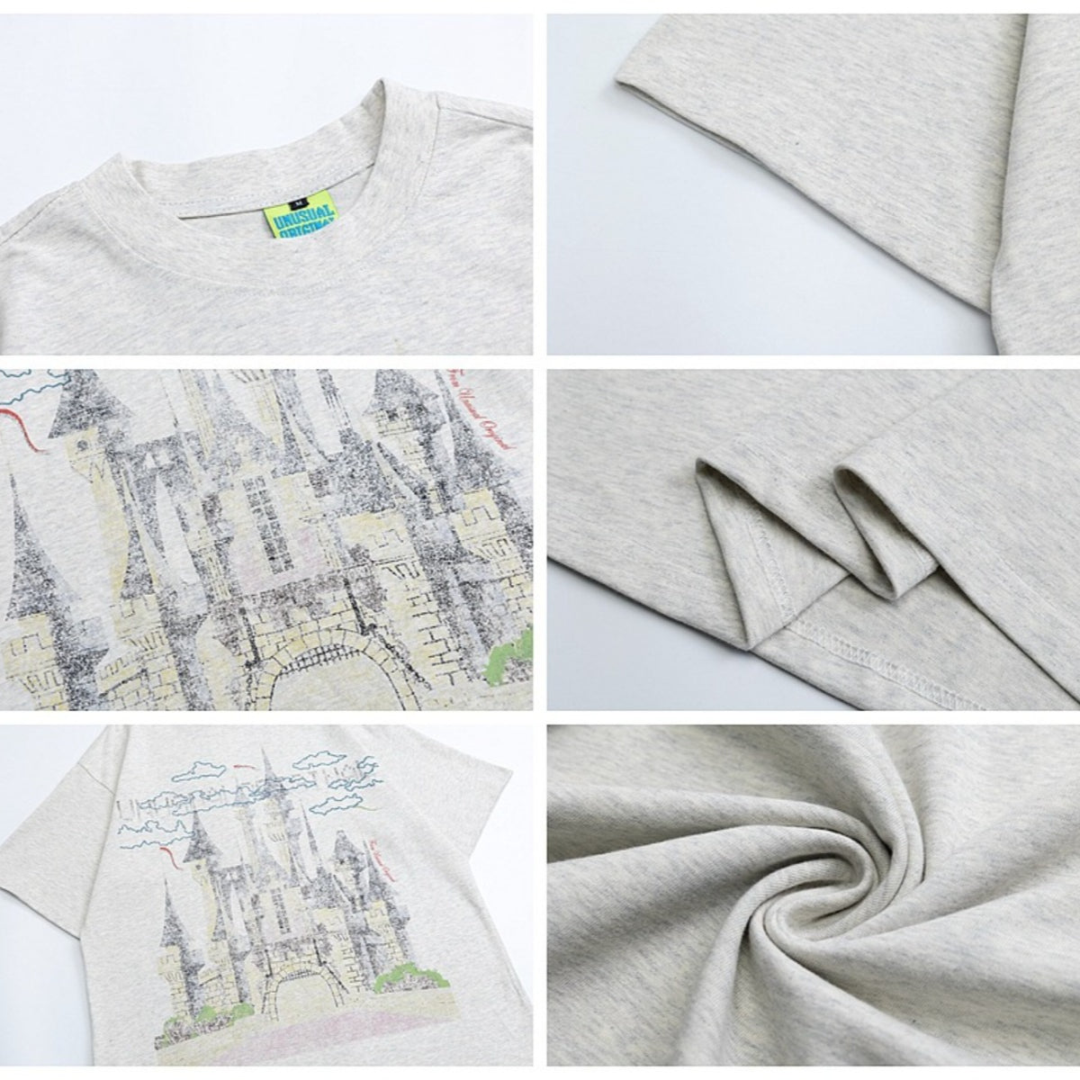 90s West Coast Hip Hop Fashion T Shirts Vintage Castle Print Cotton Short Sleeves