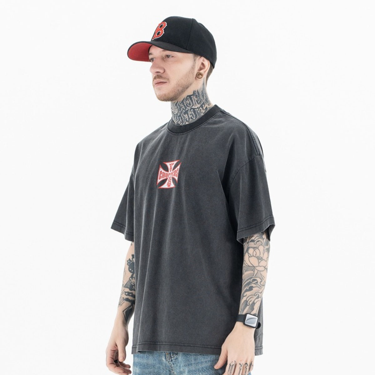 Vintage College Shirts Summer Washed Old Flame Alphabet Print Hip Hop Short Sleeve T-Shirt