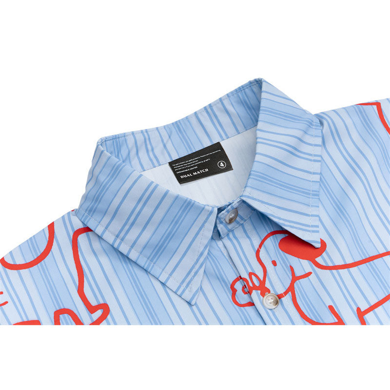 Hip Hop Shirts For Boys Vintage Puppy Print Striped Short Sleeve Shirt