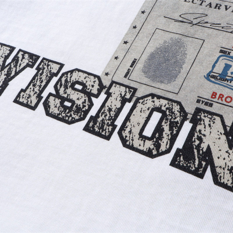 Y2K mens shirt washed screen print watermark white T-shirt