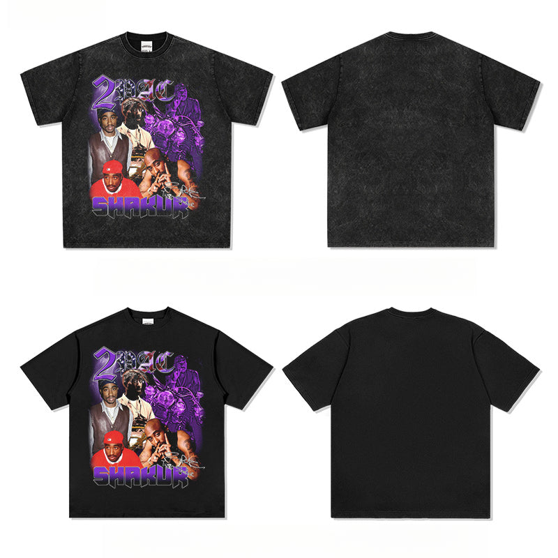 Marcas streetwear usa hip hop tupac print vintage short sleeve t-shirt vintage