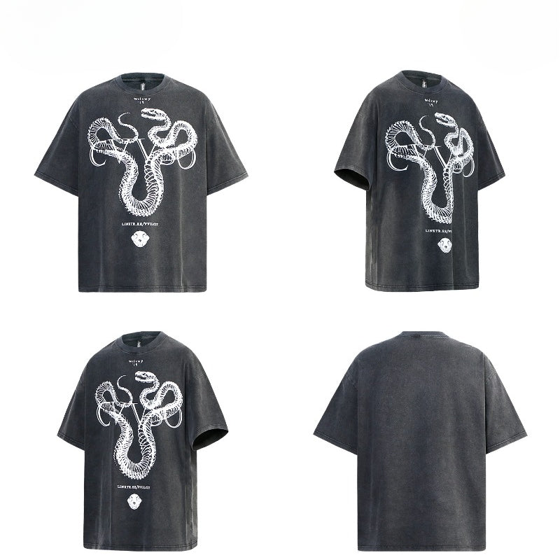 80s And 90s Vintage T Shirts Vintage Wash Snake Bones Short Sleeve T-Shirt