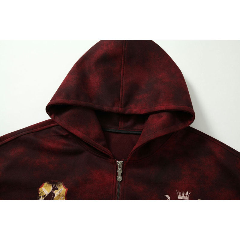 Streetwear Hoodie Tie-Dye Hooded Sweater Loose Hip Hop Cardigan Jacket