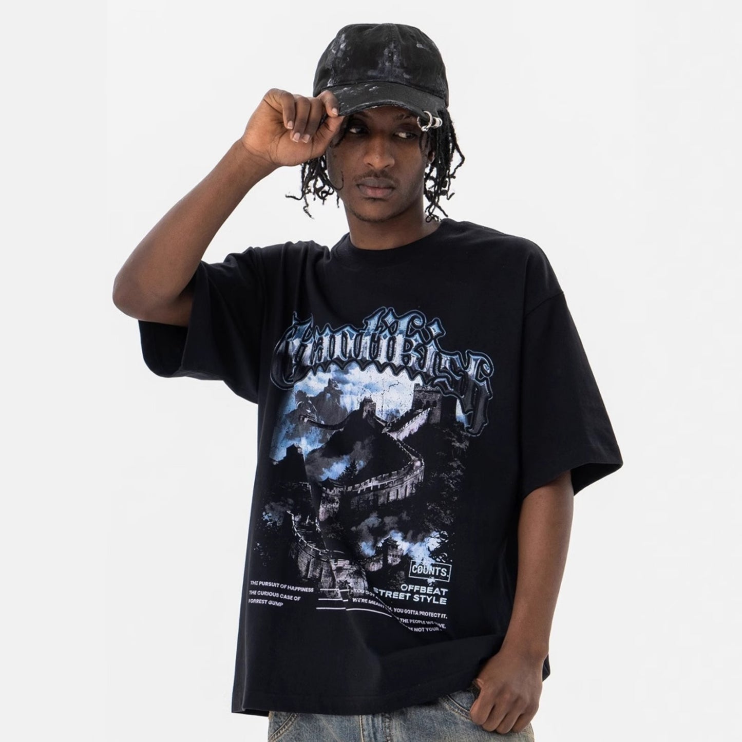 Vic Streetwear Great Wall Print Summer Casual Short Sleeve T-Shirt