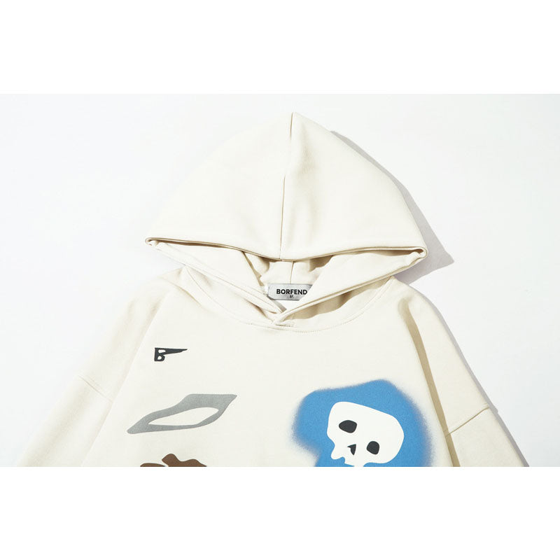 Streetwear Hoodie Cartoon Character Graffiti Print Hooded Sweater Loose Hip Hop