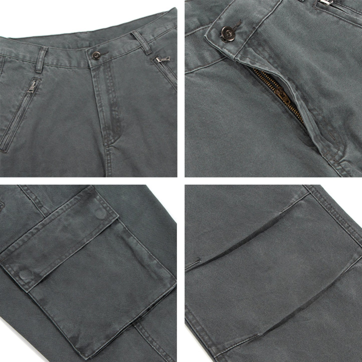 Hip Hop Pants For Boys Vintage Multi-Pocket Overalls Loose Washed Straight Casual Pants