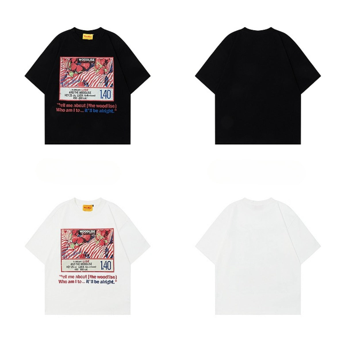 90s West Coast Hip Hop Fashion T Shirts Strawberry Print Half Sleeve Top