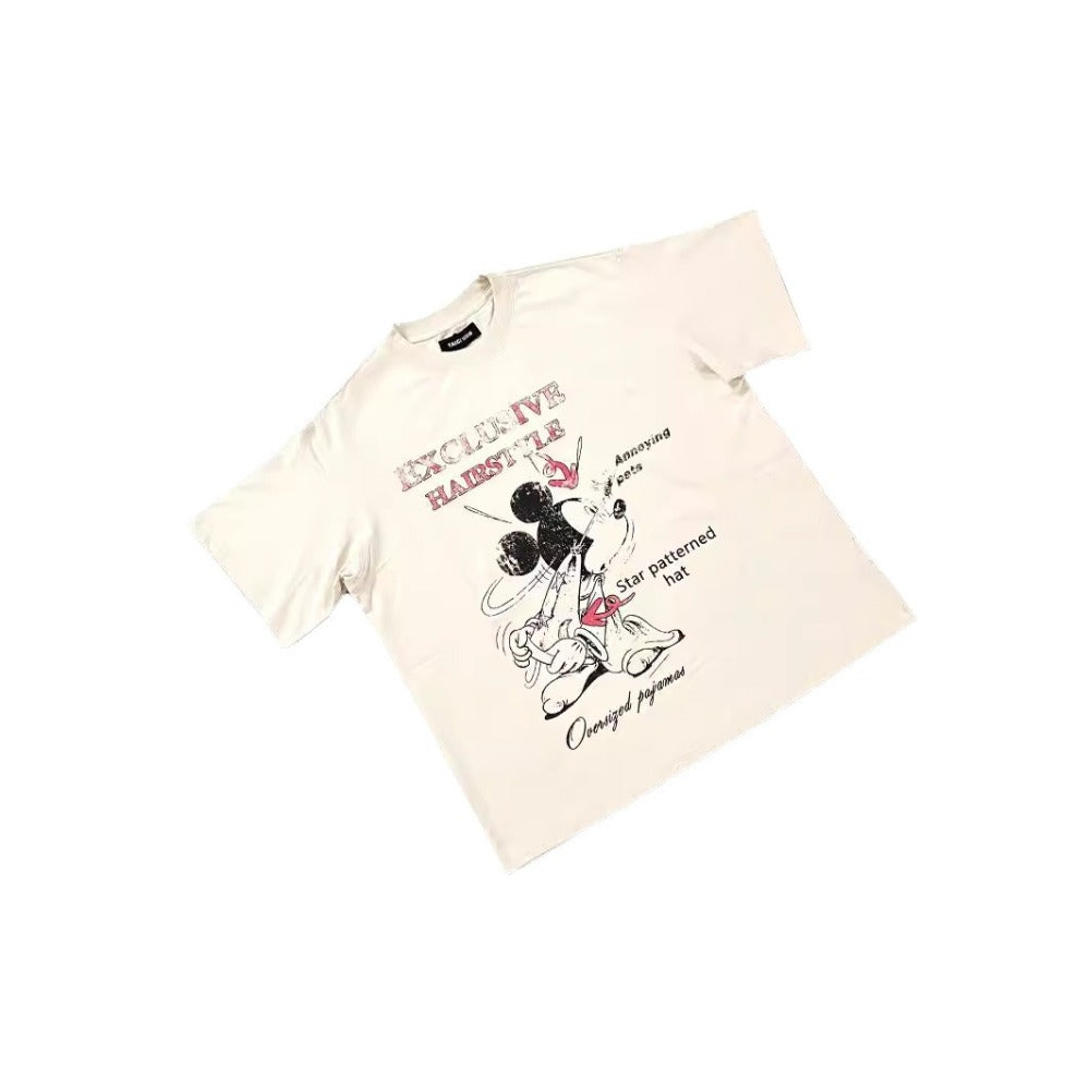 Streetwear Eua t shirt cartoon Mickey print old retro men and women couple short sleeve t-shirt