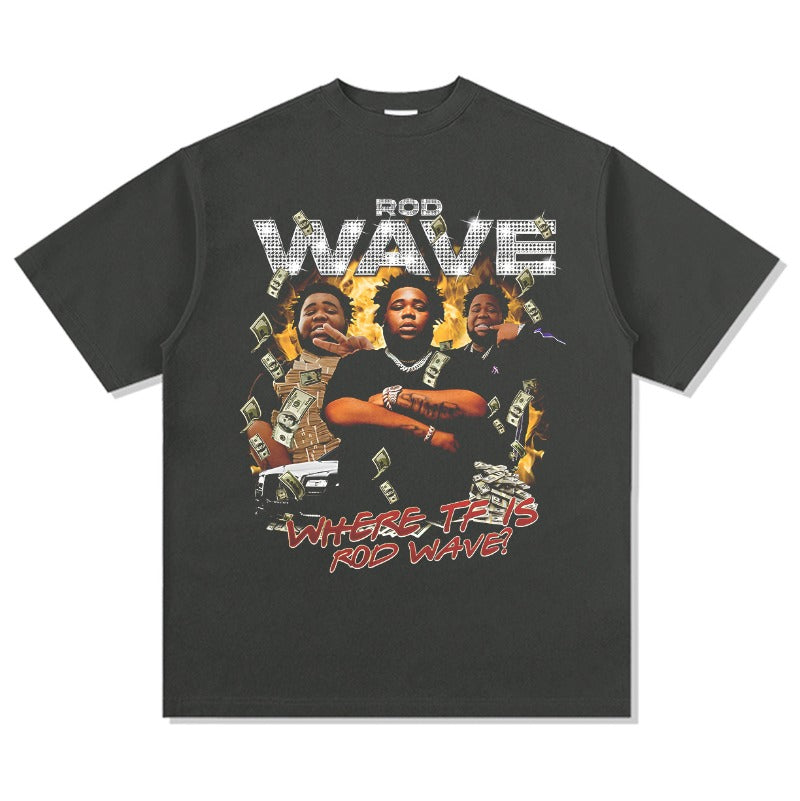 Marcas streetwear usa vintage hip hop Rod Wave print short sleeve t-shirt