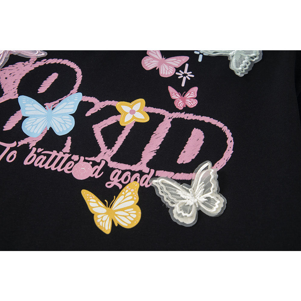 Hip Hop Shirts For Boys Vintage Butterfly Short Sleeve T-Shirt Summer Oversize Casual Top