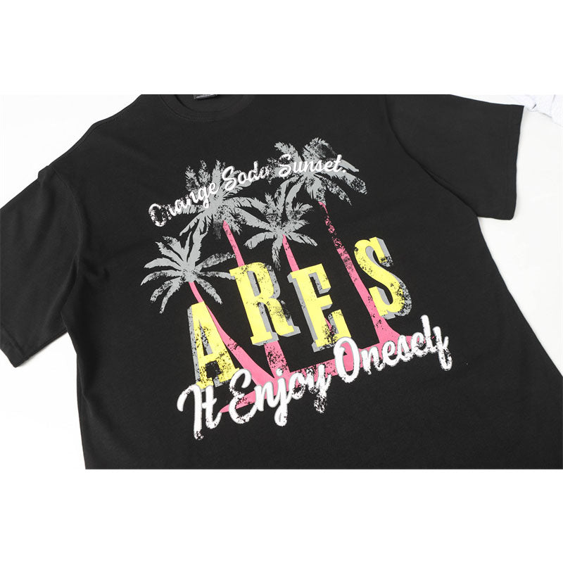 Hip Hop Shirts For Boys Coconut Tree Alphabet Print Summer Short Sleeve T-Shirt Top