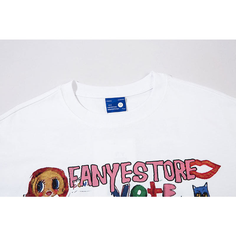 Vintage Tišö Rt Vintage Cartoon Printed Couple T-Shirt