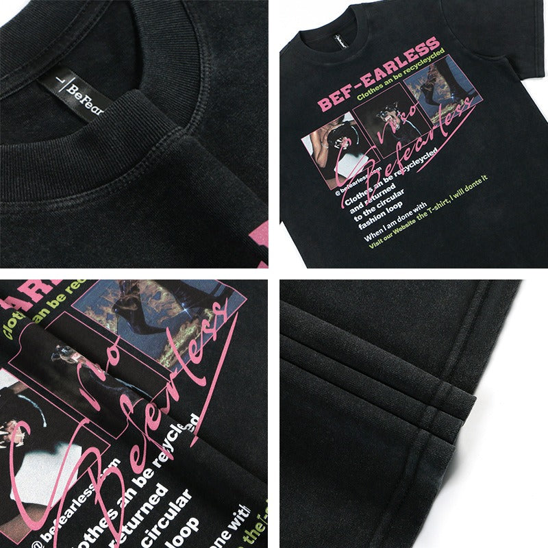 80s And 90s Vintage T Shirts Washed Water Old Letter Short Sleeve T-Shirts