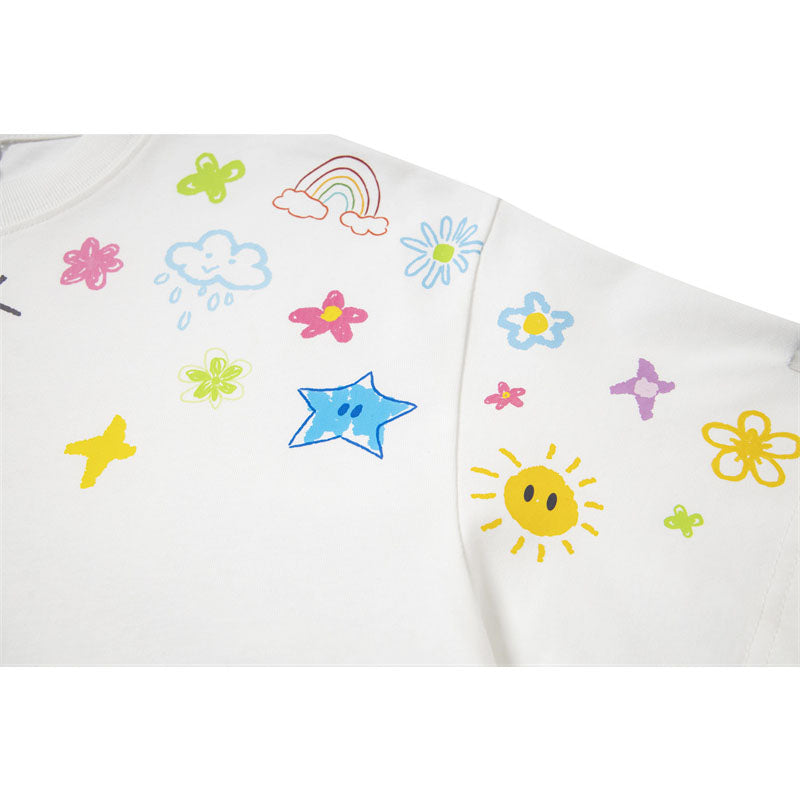 Casual Street Wear Summer Cartoon Graffiti Print Short Sleeve T-Shirt