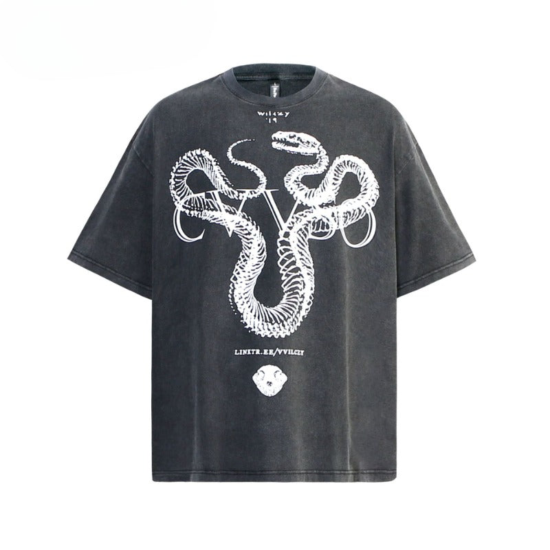 80s And 90s Vintage T Shirts Vintage Wash Snake Bones Short Sleeve T-Shirt