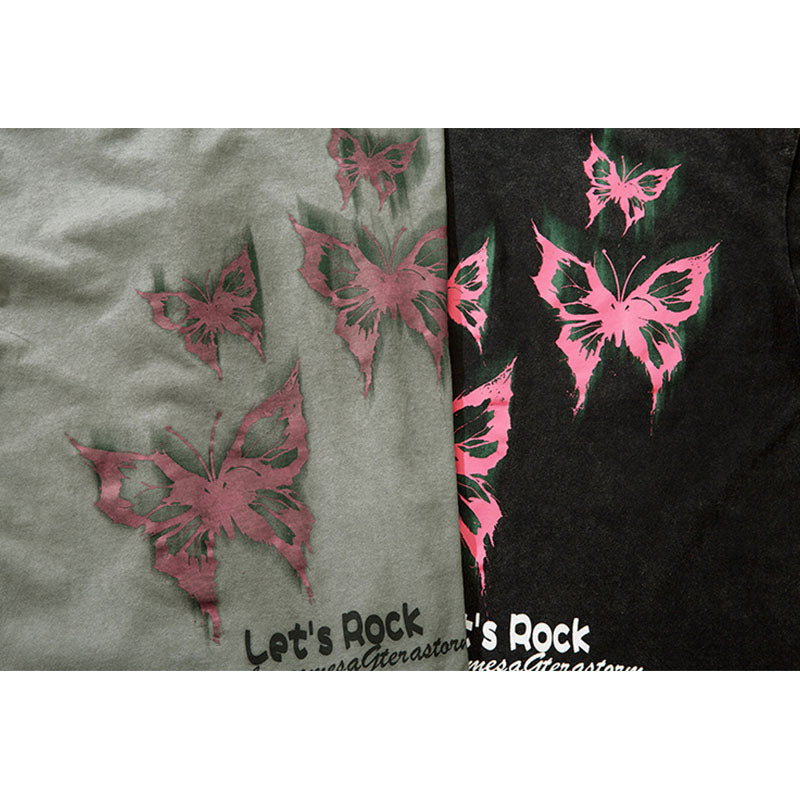 60s Style T Shirts Summer Butterfly Print T-Shirt Short Sleeve