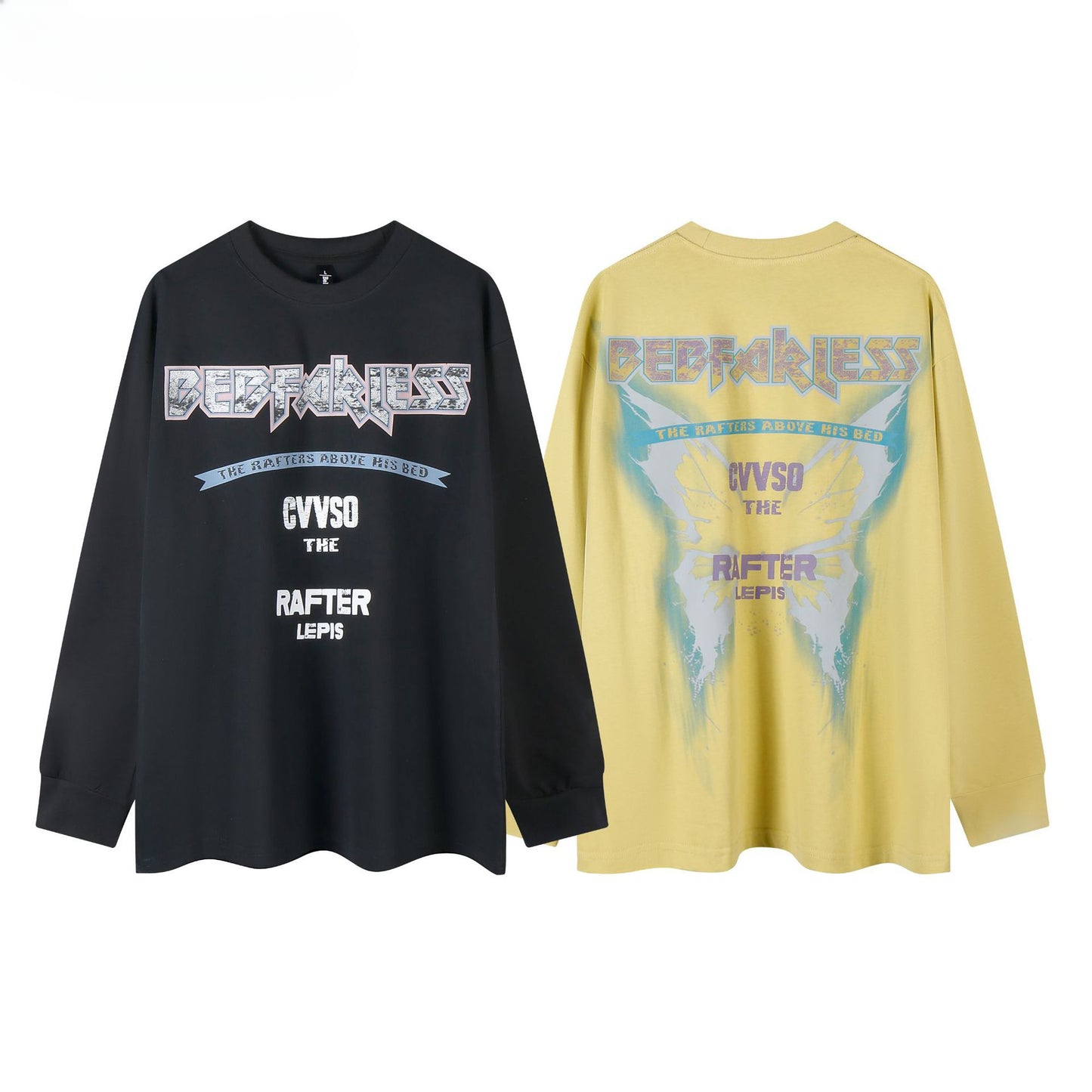 80s And 90s Vintage T-Shirts Autumn Butterfly Alphabet Dopamine Print Long Sleeve T-Shirt