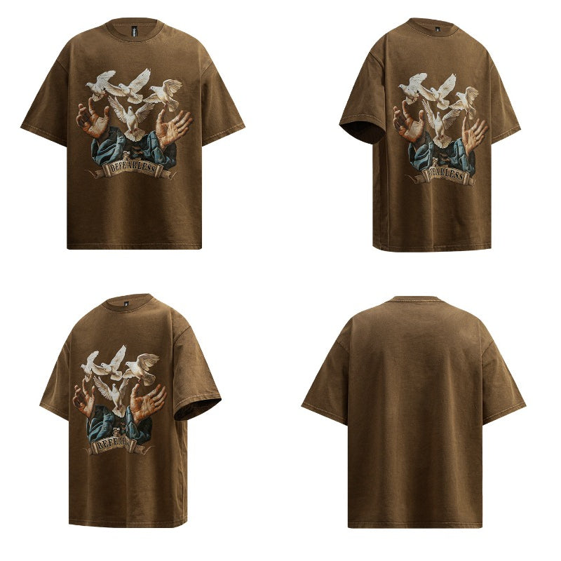 80s And 90s Vintage T Shirts Vintage Washing Water Old Peace Dove Short Sleeve T-Shirts
