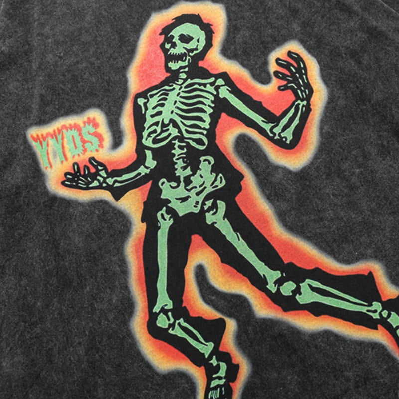 60s Style T Shirts Summer Hip Hop T-Shirt Short Sleeve Skull Print