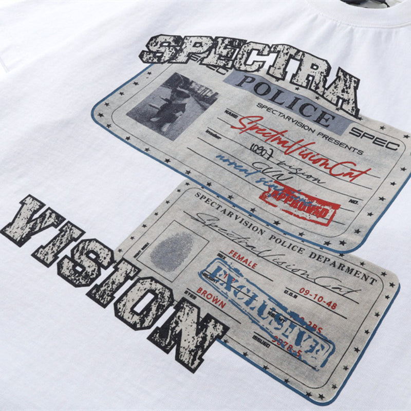 Y2K mens shirt washed screen print watermark white T-shirt
