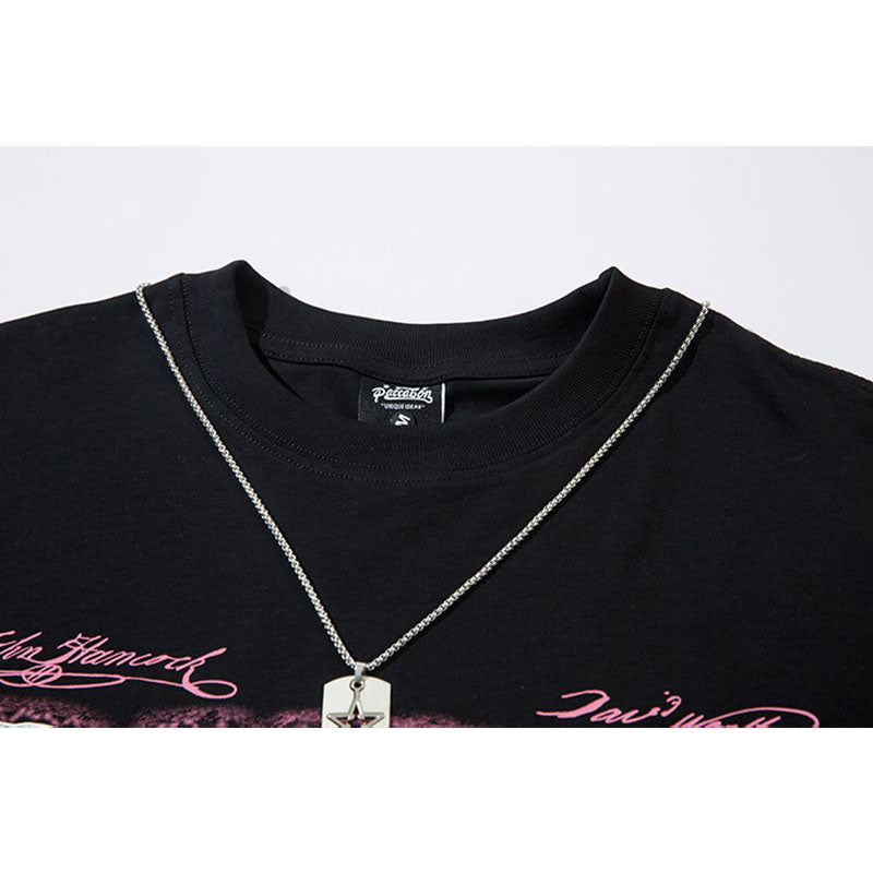 Marcas De Streetwea Letter Necklace Long Sleeve T-Shirt Spring and Autumn Oversize