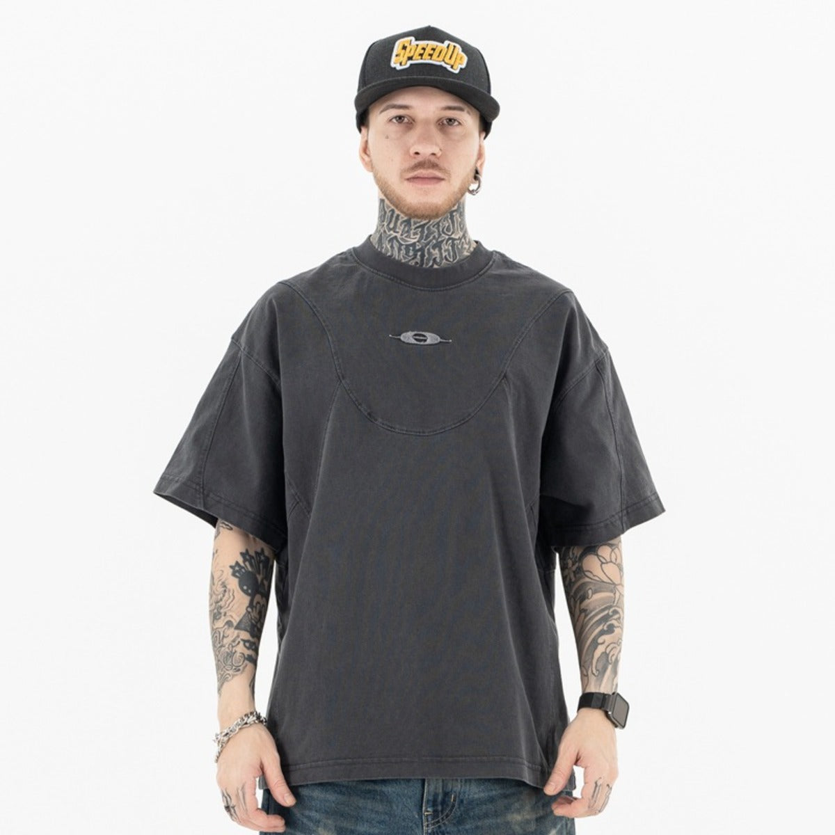 Vintage College Shirts Summer, Vintage Wash Embroidered Short Sleeve T-Shirts