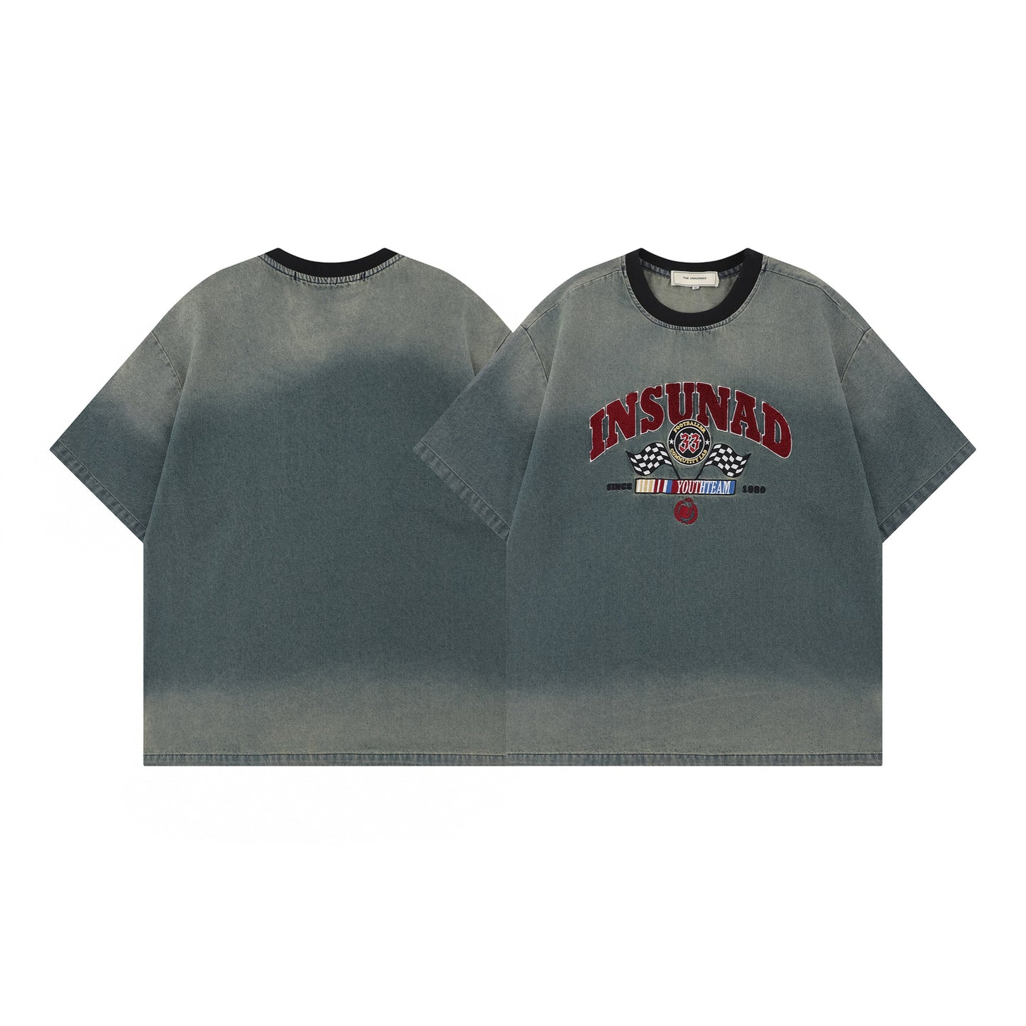 T shirt vintage usa summer retro embroidery washed denim short sleeve t-shirt