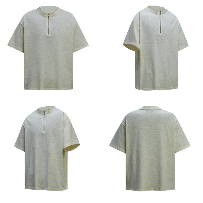 80s And 90s Vintage T Shirts Retro Bamboo Cotton Zipper Short Sleeve POLO Shirt