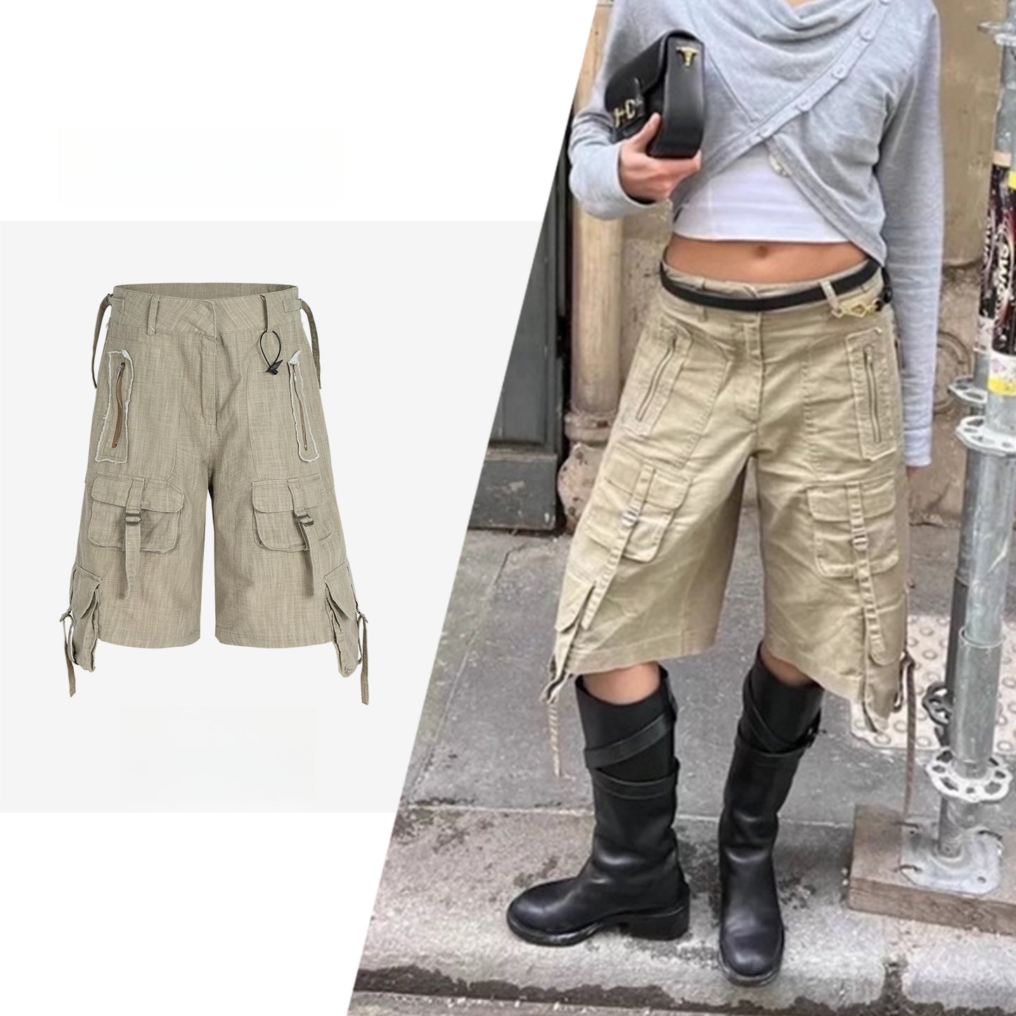Rock Revival Jeans Chateau Zip Pocket Overalls Casual Shorts