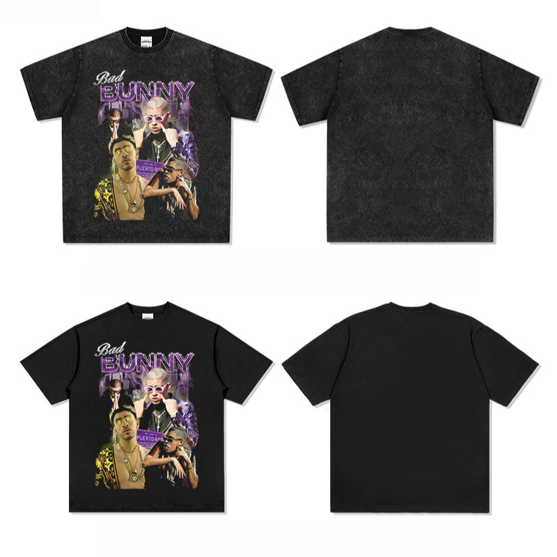 Cool t rapper vintage Bad Bunny print short sleeve t-shirt