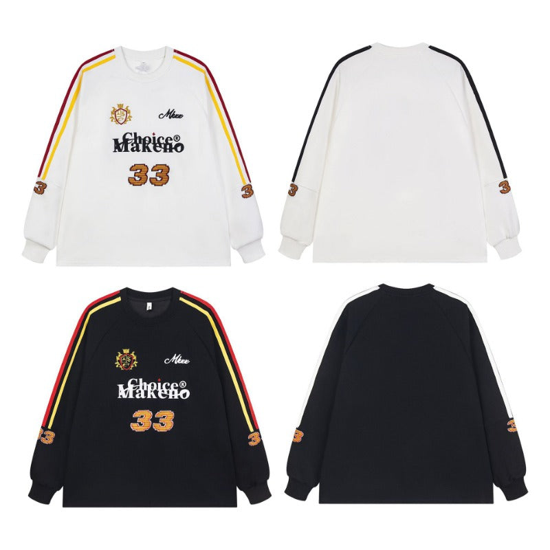 Marcas De Streetwear Embroidery Bar Crew Neck Long Sleeve T-Shirt Loose Sweater