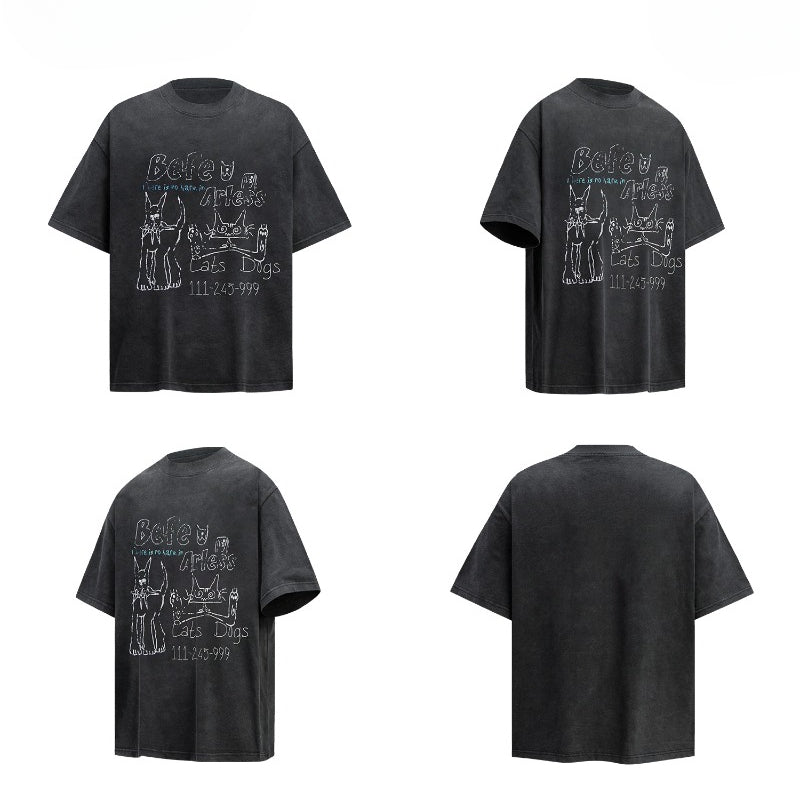 80s And 90s Vintage T Shirts Vintage Fun Cartoon Washing Water Old Short Sleeve T-Shirts