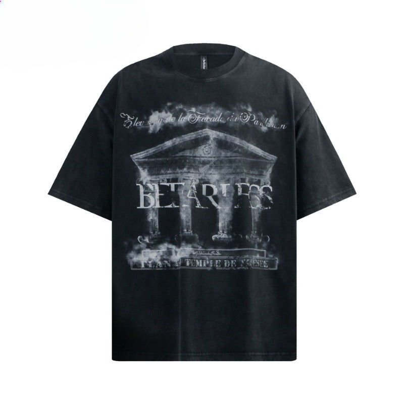 80s And 90s Vintage T Shirts Vintage Washing Water Old Misty Palace Short Sleeve T-Shirts