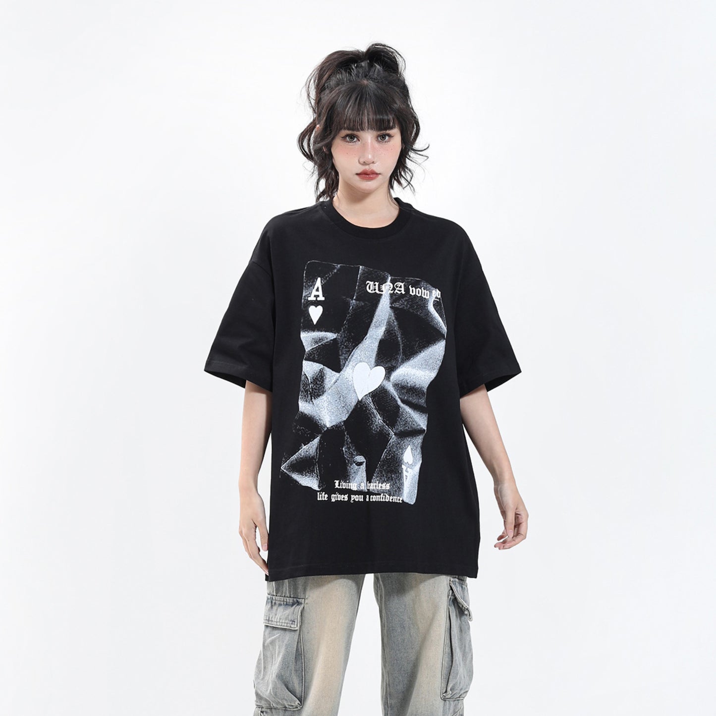 1990 Fashion T-Shirt Summer Poker Printed T-Shirt Vintage Short Sleeve T-Shirt