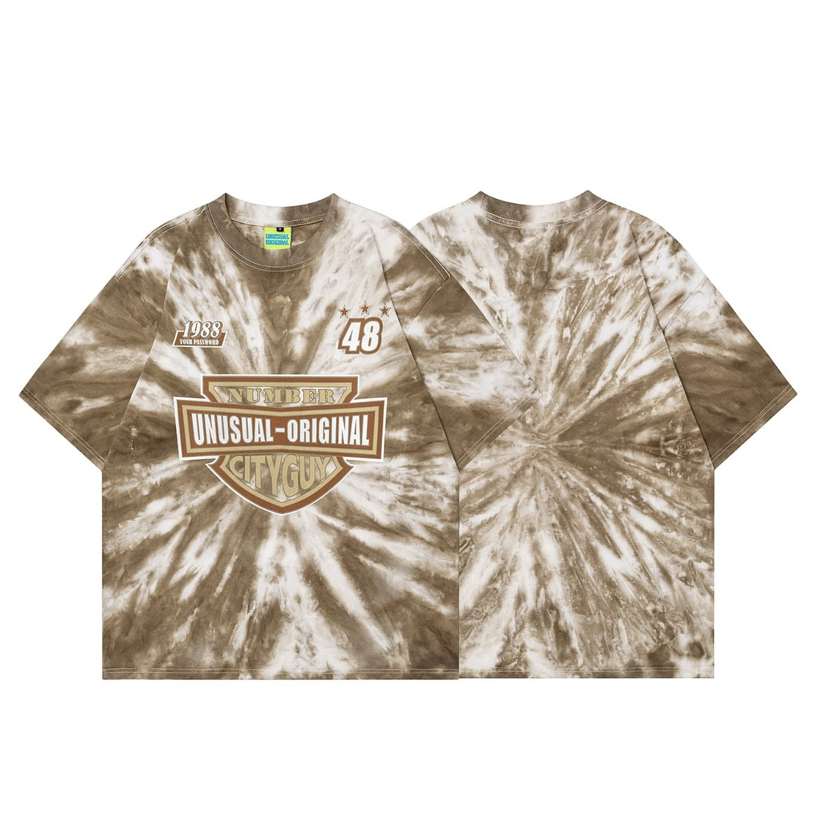 90s West Coast Hip Hop Fashion T Shirts Tie-dye Alphabet Vintage Washed Half Sleeve tee