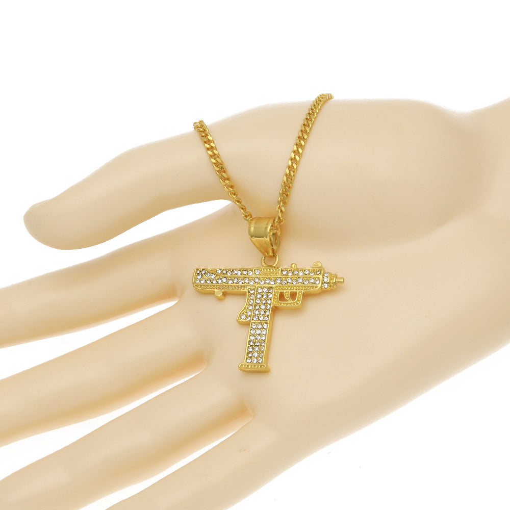 Jewelry Hip Hop Diamond Submachine Gun Pistol Machine Gun Pendant Necklace apper Dog Tags Armament