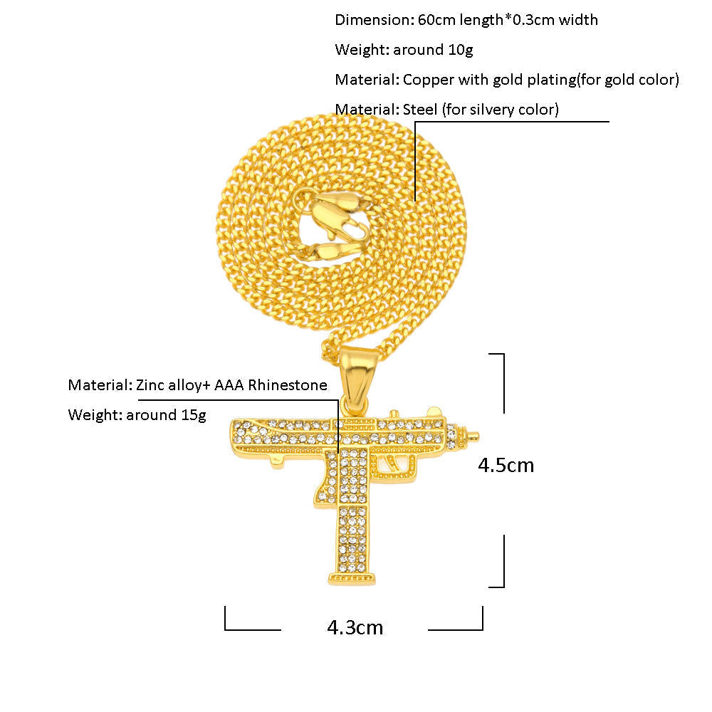 Jewelry Hip Hop Diamond Submachine Gun Pistol Machine Gun Pendant Necklace apper Dog Tags Armament