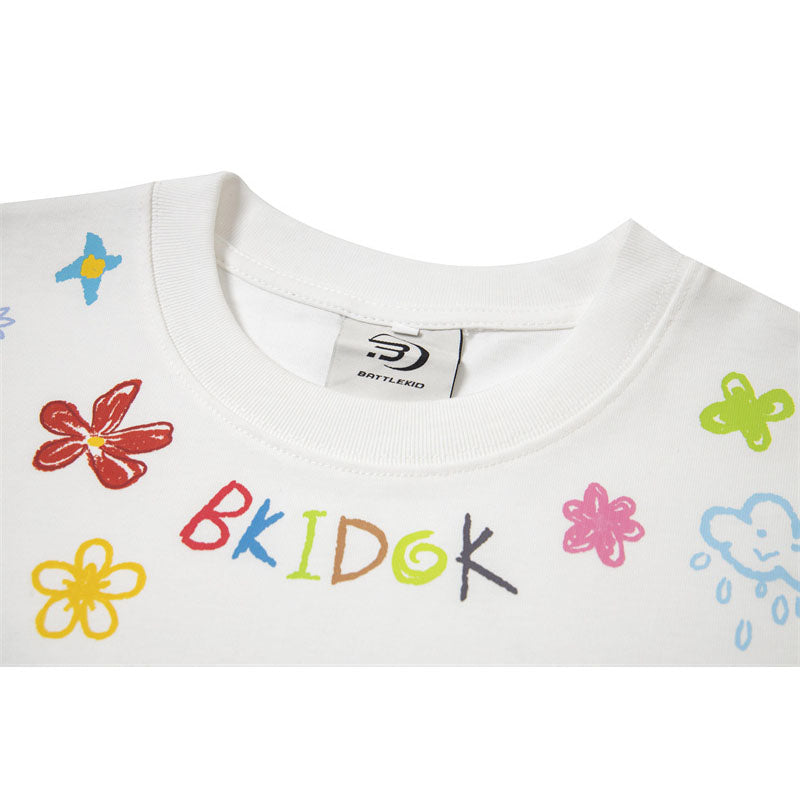 Casual Street Wear Summer Cartoon Graffiti Print Short Sleeve T-Shirt