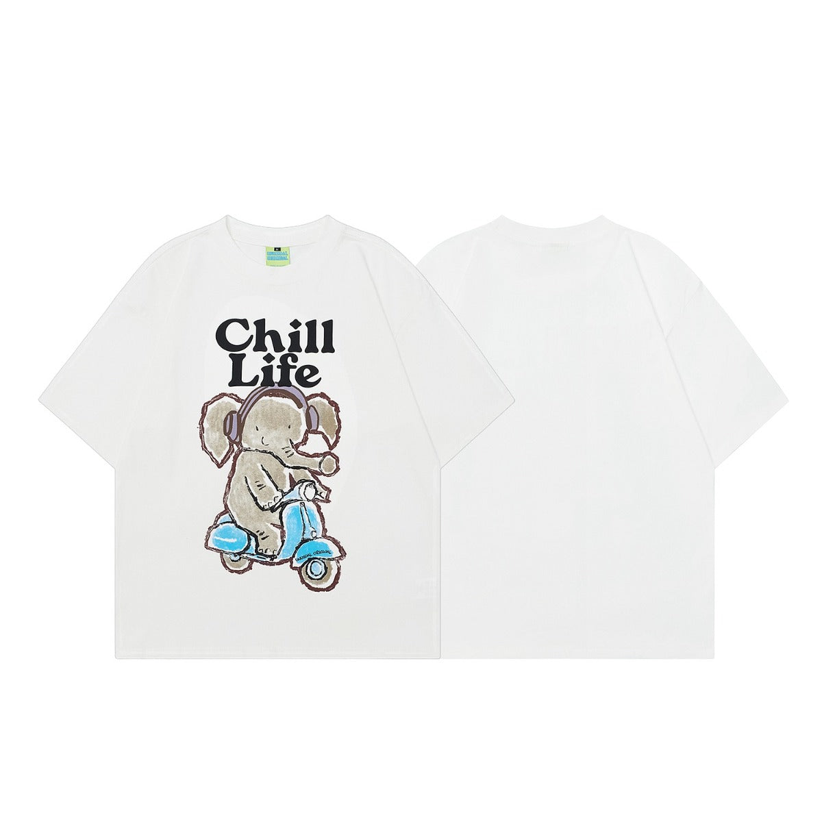 90s West Coast Hip Hop Fashion T Shirts Creative Hand Painted Graffiti Cartoon Elephant Short Sleeve T-Shirt